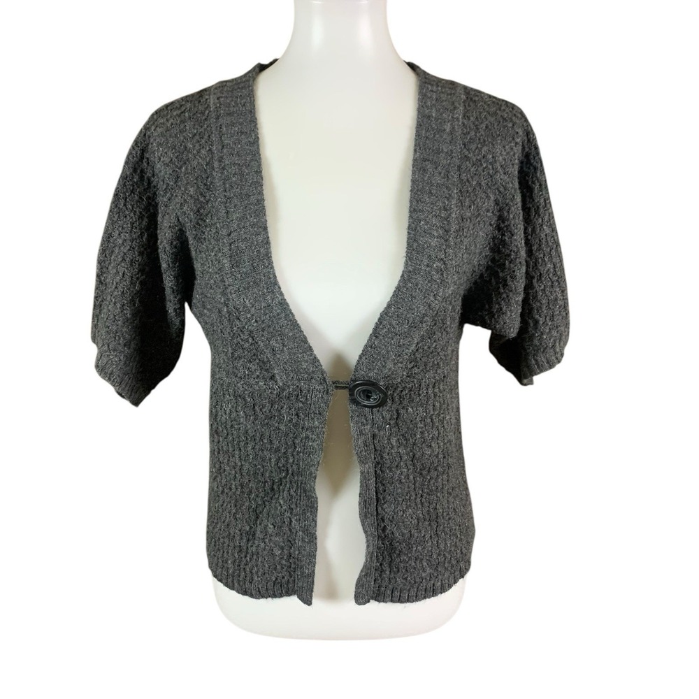 Nomadic‎ Traders Gray Short Sleeve Cardigan Medium Textured Knit Button Front